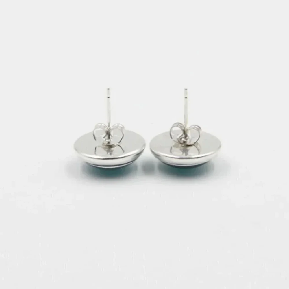 Victorian Rose Yin Yang Symbol Glass Cabochon Round Silver Plated Stud Earrings